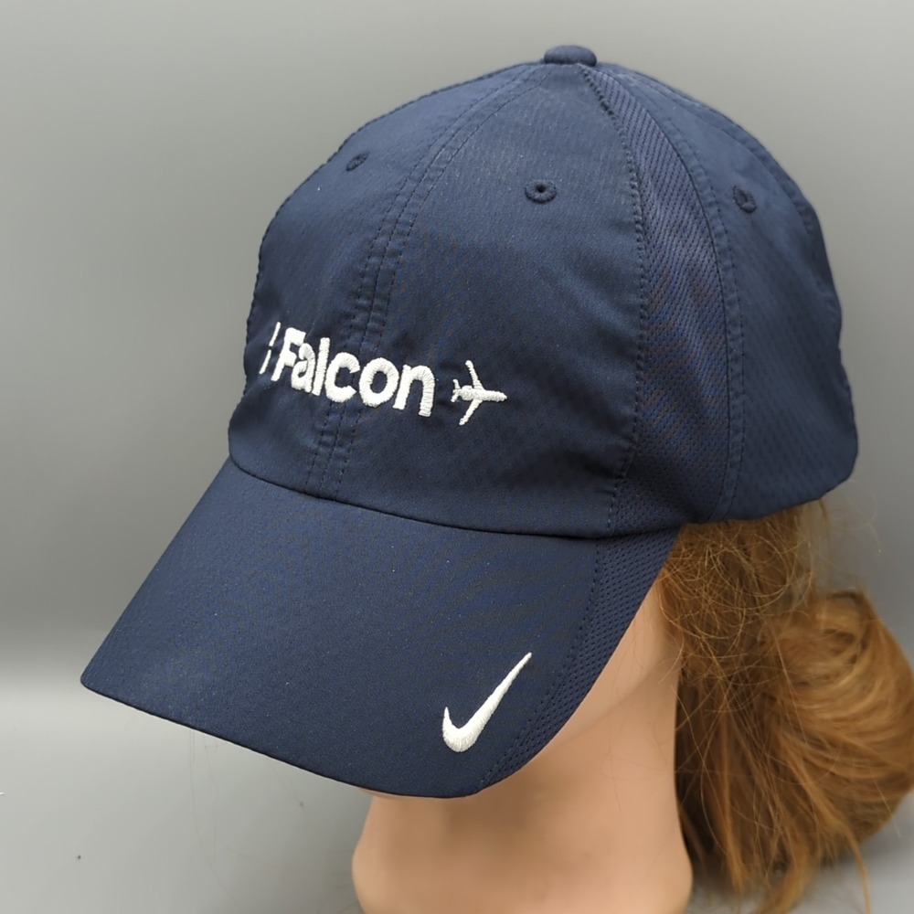 Nike Falcon Airplane Hat Club Cap M/L Unisex Navy Blue Dri-FIT Golf Swoosh Strap